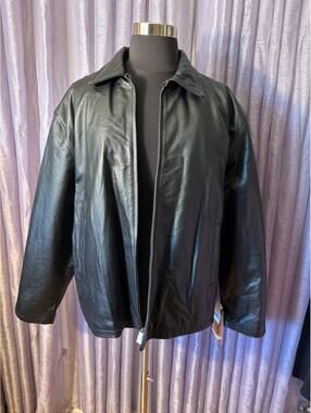 Vintage Black Leather Bomber Jacket Size 3XLB NWT